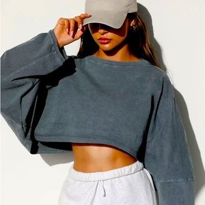Joah Brown Slouchy Crop Longsleeve in Evergreen